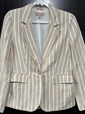 PHILOSOPHY  Striped Beige & White Linen-Blend Single-Button Blazer size M